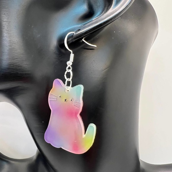 Tye Dye Kitty Cat Earrings - Pastel Earrings - Kitten Earrings - Picture 9 of 10